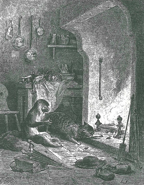 Illustration de la fable Le Singe et le Chat par Gustave Doré